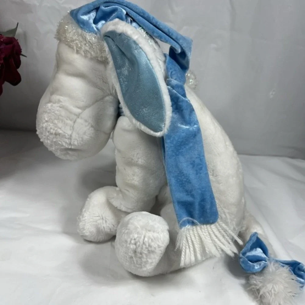 Disney Store Snowflake Pals Eeyore White Blue Scarf Hat 12
